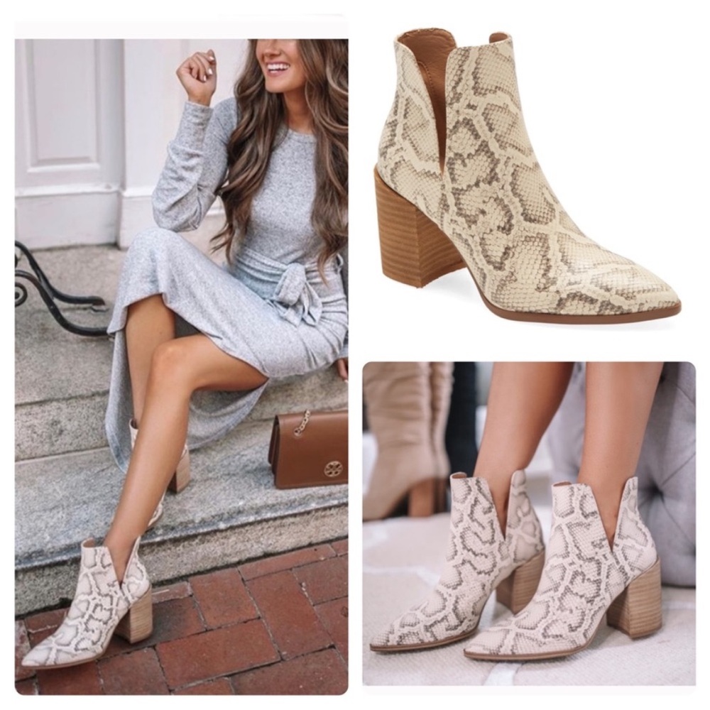 Steve Madden Kaylah Snake Skin Ankle Boots Stacked Heel Pointy Toe Heeled size 7